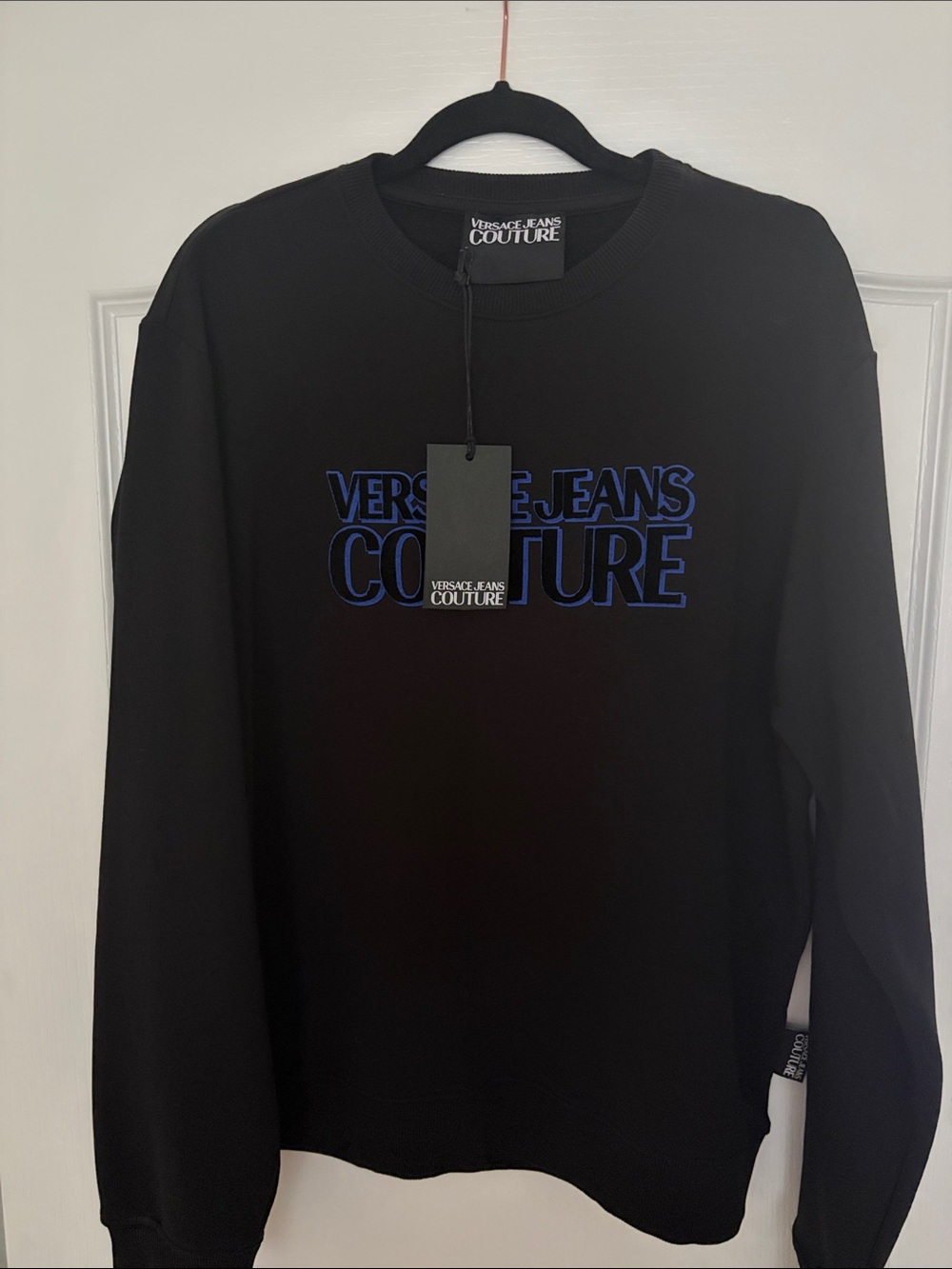 Versace Jeans Collection Black Sweatshirt with Blue Logo Outline